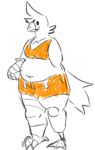  ambiguous_gender amputee anthro avian bird cfoxblu deformity disability feathers navel prosthetic prosthetic_leg prosthetic_limb slightly_chubby solo tail_feathers 