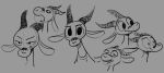  2020 ambiguous_gender antelope anthro bovid chico_(fuel) clothed clothing expression_sheet facial_markings fuel_(artist) gazelle grey_background greyscale half-closed_eyes head_markings hi_res horn looking_at_viewer mammal markings monochrome narrowed_eyes open_mouth simple_background sketch_page smile solo 