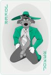  anthro balls belly bottomless canid canine canis clothed clothing dad_bod disney fedora flaccid fur genitals grey_body half-closed_eyes hat headgear headwear hi_res humanoid_genitalia humanoid_penis looking_at_viewer male male/male mammal narrowed_eyes necktie neenya penis quack_pack simple_background smile topwear wolf zoot_suit 