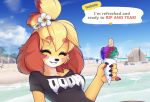  animal_crossing anthro blush breasts canid canine canis clothing domestic_dog doom_(series) female fluff-kevlar hair id_software isabelle_(animal_crossing) mammal nintendo shih_tzu shirt solo topwear toy_dog video_games 