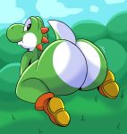  big_butt butt clothing dinosaur footwear green_yoshi hi_res looking_back male mario_bros nathanatwar nintendo presenting presenting_hindquarters reptile scalie shoes smile video_games yoshi 