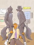  2000 anthro canid canine clothed clothing eyes_closed felid feline fellatio group group_sex guppy_(artist) male male/male mammal nude oral penile sex sibling threesome twins 