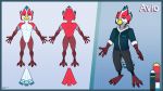  16:9 anthro avian avio avioylin bird bottomwear clothed clothing feathers hi_res jacket looking_at_viewer male model_sheet pants simple_background solo standing tail_feathers topwear widescreen 