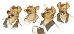  anthro better_call_saul breaking_bad brown_body brown_fur brown_hair brown_nose clothed clothing coconutmilkyway cup fur hair headshot_portrait holding_object hyaenid male mammal open_mouth portrait saul_goodman simple_background solo spotted_hyena teeth white_background 