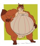  2020 a-side anthro apron balls belly big_belly blue_eyes brown_body brown_fur brown_hair canid canine clothing disney fox fur genitals gideon_grey hair hi_res looking_at_viewer male mammal nude orange_body orange_fur overweight penis penis_tip simple_background solo wide_hips zootopia 