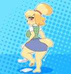  &lt;3 &lt;3_eyes 2020 animal_crossing anthro big_breasts bottomwear breasts butt_pose canid canine canis clothed clothing digital_media_(artwork) domestic_dog eyebrows female halftone halftone_background hi_res isabelle_(animal_crossing) looking_at_viewer mammal nintendo paper pattern_background pose shih_tzu simple_background skirt smile solo toy_dog video_games whisperfoot 