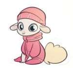  ambiguous_gender anthro baby blue_eyes bovid breaking_bad caprine clothed clothing coconutmilkyway fluffy fluffy_tail fur goat hair holly_white low_res mammal pink_clothing simple_background solo white_background white_body white_fur young 