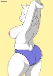  absurd_res anthro areola artist_name boss_monster bovid breasts butt caprine clothed clothing eyes_closed female fur hi_res horn laundrymom mammal monotone_body monotone_fur nipples panties panties_only pink_areola pink_nipples solo topless toriel undertale underwear video_games white_body white_fur 