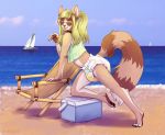  anthro beach boat bodily_fluids chair claws collar cooler diaper eyewear female flax_(artist) furniture genital_fluids hi_res looking_at_viewer mammal pawpads peeing pose procyonid public raccoon sand seaside smile solo sunglasses tongue tongue_out urine vehicle water watercraft watersports wet_diaper wetting 