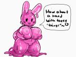  &lt;3 2019 4:3 anthro areola beady_eyes bedroom_eyes belly big_breasts breasts darky dialogue english_text eyelashes female gelbun genitals goo_creature goo_hair hair half-closed_eyes hi_res holding_breast huge_breasts kneeling lagomorph leporid long_ears looking_at_viewer mammal narrowed_eyes navel nipples nude open_mouth presenting presenting_breasts pseudo_hair pussy rabbit rosy_cheeks seductive short_stack slightly_chubby slime smile solo speech_bubble text thick_thighs wide_hips 