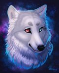  4:5 absurd_res ambiguous_form ambiguous_gender artist_name black_nose blue_eyes canid canine canis fur grey_body grey_ears grey_fur headshot_portrait heterochromia hi_res mammal portrait red_eyes solo vhitany wolf 