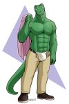  abs absurd_res anthro badroy beastars biceps big_muscles bottomwear bulge clothed clothing footwear gosha_(beastars) hi_res jacket komodo_dragon lizard male monitor_lizard muscular open_pants pants pecs reptile scalie shirt shoes topless topwear underwear 