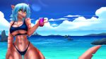  16:9 2020 4k 5_fingers absurd_res anthro big_breasts bikini blue_hair breasts clothed clothing day detailed_background digital_media_(artwork) female fin fingers fish green_eyes hair hi_res marine open_mouth outside seaside shark skimpy sky smile solo swimwear teeth tongue widescreen xaenyth 