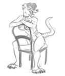  anthro breasts choker collar dasyuromorph extinct feet female genitals hi_res jewelry mammal marsupial monochrome necklace nicnak044 nipples paws pinup pinup_pose pose pussy solo thylacine tongue tongue_out 