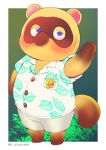  2020 animal_crossing anthro belly blush bottomwear brown_body brown_fur canid canine chibi clothing fur hi_res kemono mammal nintendo raccoon_dog rei_illustrator shirt shorts slightly_chubby solo tanuki tom_nook_(animal_crossing) topwear video_games 