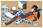  2018 4_toes 5_fingers ailurid andromorph anthro anthro_on_anthro antiroo arm_support black_body black_hair blue_body blue_eyes blue_inner_ear blue_spots blush bodily_fluids border brown_background canid canine canis cheek_tuft claws clitoris dipstick_tail domestic_dog duo facial_markings facial_tuft fingers fur genital_fluids genitals hair half-closed_eyes head_markings heterochromia highlights_(coloring) inner_ear_fluff intersex intersex/intersex leaning_on_elbow light_body light_hair looking_pleasured lying mako_rivers mammal markings multicolored_tail narrowed_eyes navel nude on_back orange_body orange_fur pussy pussy_juice red_eyes red_highlights red_markings red_panda ringtail saliva sex sharp_teeth signature simple_background spots teeth textured_background toe_claws toes tongue tongue_out tribadism tuft vaginal white_background white_border white_ears white_markings 
