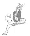  anthro asinus boudoir breasts clothed clothing donkey equid equine female hi_res hooves lingerie mammal mohawk_(hairstyle) monochrome nicnak044 nipples pinup pinup_pose pose solo solo_focus 