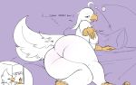  16:10 accipitrid accipitriform anthro avian bald_eagle big_butt bird bodily_fluids breasts butt drool_string eagle english_text female hi_res huge_butt looking_at_viewer lying mature_female nipples nude on_front open_mouth saliva saliva_string sea_eagle securipun shou_(securipun) solo text tired widescreen 