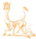  2019 absurd_res all_fours anthro anus beingobscene breasts butt female feral genitals giraffe giraffid hi_res hooves looking_back looking_down mammal nipples nude pussy raised_tail solo transformation 