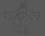  5:4 absurd_res accessory animal_crossing anthro avian belly bird breasts celeste_(animal_crossing) claws feathers feet female genitals hair_accessory hair_bow hair_ribbon hi_res kentuckiyucki monochrome nintendo nipples owl pussy ribbons solo talons thick_thighs video_games wide_hips wings 