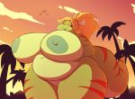 anthro big_breasts big_butt breasts butt dinosaur female goblinhordestudios hair hi_res huge_breasts huge_butt navel overweight palm_tree reptile scalie sky solo theropod thick_thighs tree tyrannosaurid tyrannosaurus 
