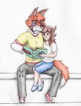  &lt;3 2020 animal_humanoid anthro book brown_eyes brown_hair canid canid_humanoid canine canine_humanoid claws clothed clothing colored duo duo_focus fox fox_ear fox_humanoid fox_tail fur graphite_(artwork) group hair heterochromia hi_res holding_book holding_object hug human humanoid interspecies looking_down male male/male mammal mammal_humanoid nicole_nisala orange_body orange_fur pencil_(artwork) primate primate_humanoid red_eyes simple_background simple_shading sitting sitting_on_leg size_difference smile the_criator tradicional_art traditional_media_(artwork) white_background white_body white_fur white_skin 