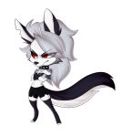  alpha_channel anthro black_body black_fur black_nose canid canid_demon canine chibi clothing collar crossed_arms demon eyebrows female fur grey_body grey_fur grey_hair hair hellhound helluva_boss loona_(vivzmind) mammal red_eyes solo spiked_collar spikes white_body white_eyes white_fur zoecinno 
