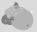  belly big_belly big_muscles bottomless clothed clothing dragon horn huge_muscles hyper hyper_belly hyper_muscles inflation male monochrome musclegut muscular navel sachiel_666 smile snowflake solo sweater text tongue tongue_out topwear 