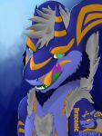  absurd_res anthro chest_tuft draconic_burners dragon fur glowing glowing_eyes hi_res looking_at_viewer male markings multicolored_tongue seyia solo tongue tuft 