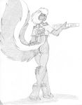  2020 anthro bottomless butt clothed clothing female fluffy fluffy_tail food fureh_(character) genitals greyscale hair holding_food holding_object mammal mephitid monochrome pizza pussy rear_view shirt short_hair simple_background sketch skunk smile solo stripes topwear wolfkidd 