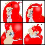  &lt;3 animaniacs anthro areola balloon balloon_fetish breasts butt english_text female genitals greeting hi_res mammal minerva_mink mink mustelid musteline navel nipples nude on_balloon pussy solo text toddrogue69 warner_brothers 