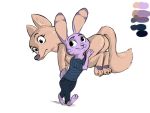  2020 4:3 anthro arctic_fox barefoot butt canid canine carrying clothed clothing color_swatch disney duo ear_markings facial_markings female fox fully_clothed fur head_markings jack_savage lagomorph leporid male mammal markings nude rabbit restricted_palette simple_background skye_(zootopia) smile tggeko walking white_background zootopia 