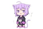  animal animal_ears cat catgirl chibi hololive hoodie kinka nekomata_okayu purple_eyes purple_hair short_hair tail white 