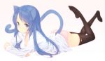  animal_ears ass blue_eyes blue_hair long_hair original panties shirt tail thighhighs underwear zizi_(zz22) 