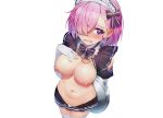  blush breasts elbow_gloves fate/grand_order fate_(series) gloves headband luobo_(nsnr8754) maid mash_kyrielight navel nipples photoshop pink_hair purple_eyes pussy skirt white 