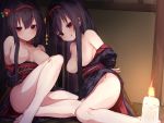  2girls black_hair blush bondage breasts japanese_clothes kimono long_hair original rai_(sakuranbo_sugar) red_eyes twins 