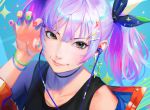  close cropped headphones nababa original purple_hair realistic short_hair twintails 