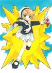  card_captor_sakura clamp kinomoto_sakura paper_texture seifuku weapon 