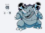  blastoise character_name claws creature) directional_arrow full_body fusion gen_1_pokemon grey_outline no_humans outline pokemon pokemon_(creature) rariatto_(ganguri) rhyhorn simple_background sprite white_background 