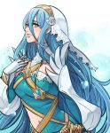  1girl azura_(fire_emblem) blue_hair fingerless_gloves fire_emblem fire_emblem_fates fire_emblem_heroes gloves hair_between_eyes kokomi_(aniesuakkaman) long_hair parted_lips solo upper_body veil white_gloves yellow_eyes 