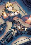  1girl alia_(rockman) android blonde_hair blue_eyes breasts cable dgrp_(minhduc12333) disassembly empty_eyes eyebrows_visible_through_hair highres large_breasts lying on_back parted_lips parts_exposed radio_antenna robot_joints rockman rockman_x solo spread_legs tube 
