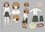  1boy animal_ears animal_toyroom barefoot character_sheet collar collared_shirt dog_boy dog_ears dog_tail full_body furry grey_background highres looking_at_viewer open_mouth original shirt shorts simple_background smile solo tail virtual_youtuber white_shirt yellow_eyes 