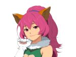  animal_ears cat_ears claws enami_katsumi fur highres long_hair looking_at_viewer perisie_(star_ocean) pink_eyes pink_hair portrait purple_eyes smile star_ocean star_ocean_first_departure transparent_background upper_body 