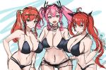  3girls azur_lane bikini black_bikini breasts bremerton_(azur_lane) commentary_request hand_on_another&#039;s_shoulder hand_on_hip honolulu_(azur_lane) huge_breasts large_breasts multiple_girls pink_hair red_hair sketch swimsuit twintails zara_(azur_lane) zukanosuke 