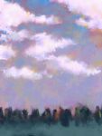  building chromatic_aberration cloud cloudy_sky highres no_humans original outdoors painterly silhouette sky tree zero808w 