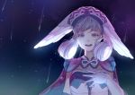  1girl adirosa cape hand_on_own_chest hat head_wings looking_at_viewer melia night night_sky outdoors shooting_star silver_hair sky solo star_(sky) starry_sky xenoblade_(series) xenoblade_1 