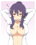  1girl arms_behind_back breasts cleavage ichiryuu_tsumiki large_breasts looking_at_viewer navel purple_hair red_eyes senran_kagura solo suzune_(senran_kagura) 