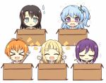  &gt;_&lt; 5girls :0 :3 :d \o/ ^_^ antenna_hair arm_up arms_up bang_dream! bangs black_hair blazer blonde_hair blush_stickers box brown_dress brown_neckwear cardboard_box clenched_hand closed_eyes collared_shirt commentary_request dress eyebrows_visible_through_hair flying_sweatdrops green_ribbon grey_eyes grey_jacket hair_between_eyes hair_ornament hair_ribbon hairclip hanasakigawa_school_uniform hand_up haneoka_school_uniform hello_happy_world! highres in_box in_container jacket kitazawa_hagumi light_blue_hair long_hair long_sleeves looking_at_viewer matsubara_kanon medium_hair multiple_girls necktie notice_lines okusawa_misaki one_side_up open_hands open_mouth orange_hair outstretched_arms ponytail purple_eyes purple_hair ribbon sailor_collar sailor_dress school_uniform seta_kaoru shirt short_hair sidelocks simple_background smile sparkle striped striped_neckwear sweatdrop teen_(teen629) tsurumaki_kokoro u_u upper_body white_background white_sailor_collar white_shirt x3 xd |d 