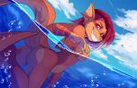  anthro breasts female fish genitals hair hakkids2 marine nipples nude partially_submerged pussy red_eyes red_hair shark solo swimming toothy_grin water 