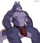  2019 5_fingers abs anthro biceps big_muscles big_penis biped black_nipples black_nose canid canine canis clothed clothing fingers fur genitals grey_body grey_fur hair half-erect humanoid_hands jockstrap looking_at_viewer male mammal mostly_nude multicolored_body multicolored_fur muscular muscular_arms muscular_legs muscular_male navel nintendo nipples partially_retracted_foreskin pecs penis red_penis shugggie simple_background sitting solo star_fox thick_penis topless triceps two_tone_body two_tone_fur two_tone_tail uncut underwear underwear_only vein veiny_penis video_games white_body white_fur white_hair wolf wolf_o&#039;donnell 